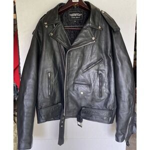 Vintage UNIK Leather Apparel Motorcycle Biker Jacket Black Size 56 Heavy Duty